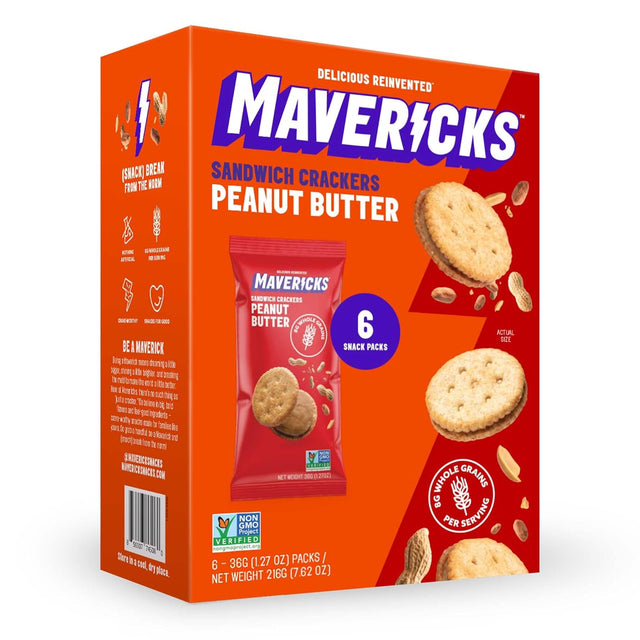 Mavericks Snacks - Peanut Butter Cracker Sandwiches, 7.05 oz (Pack of 8) - GMO Free