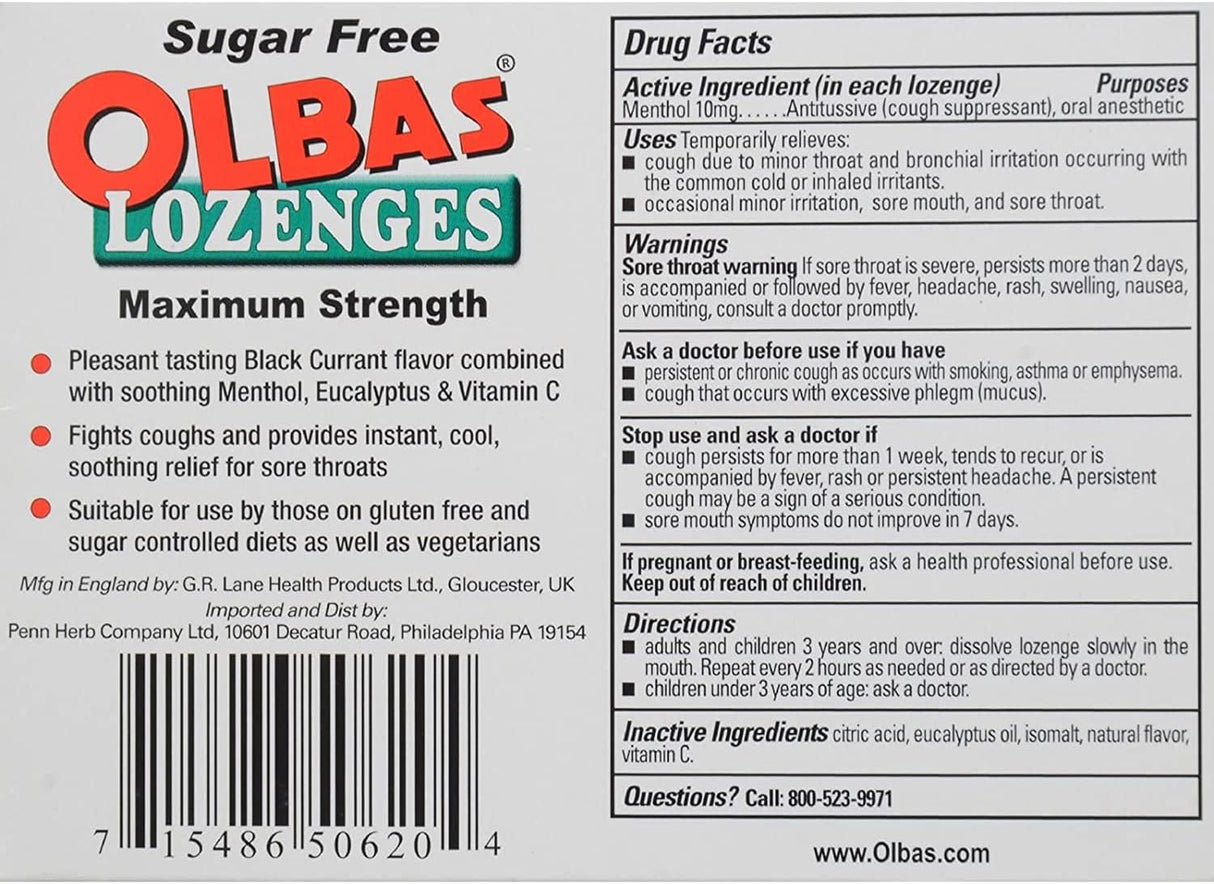 Olbas Lozenges Sugar-Free Black Currant (Pack of 12 - 24 Lozenges) - Cozy Farm 