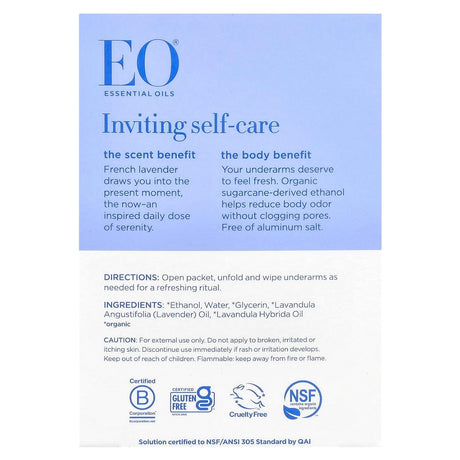 EO Lavender Deodorant Wipes, 6-Count, Case of 12