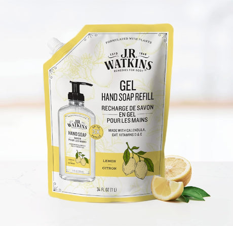 J.R. Watkins Lemon Hand Soap Gel Refill, Pack of 3, 34 FL OZ Each