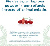 Vegan tapioca powder used in softgels with text explaining its use.