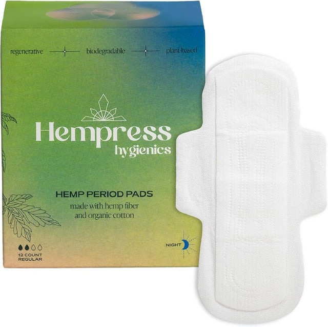 Hempress Hygienics Period Pads Night, 12 Ct - Overnight Protection