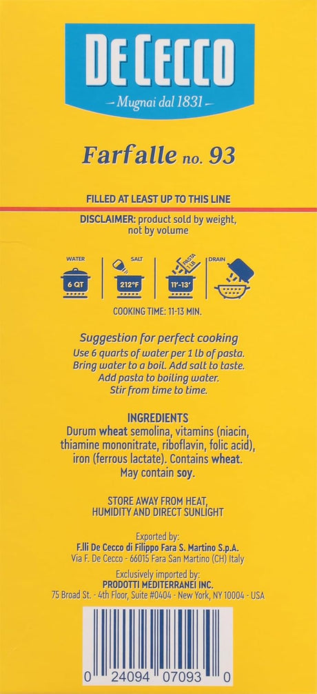 De Cecco Farfalle Bowties Pasta, Authentic Italian, Case of 12 (16 oz)