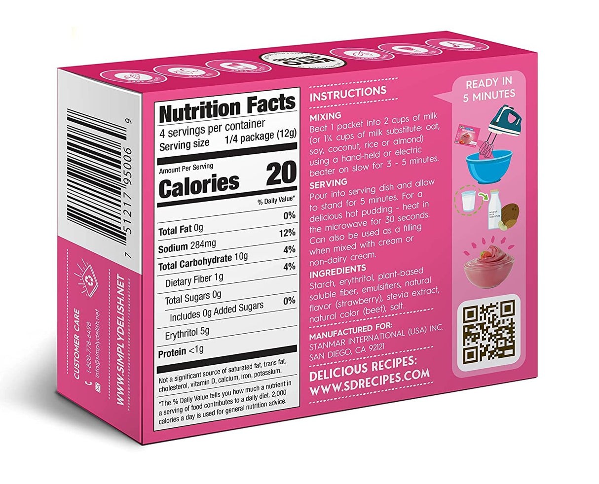 Simply Delish Sugar-Free Strawberry Pudding Mix, Case of 6, 1.7 Oz – Keto-Friendly, Low-Calorie Dessert