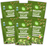 Six packages of Go Raw Organic Sprouted Seed Salad Topper on a white background