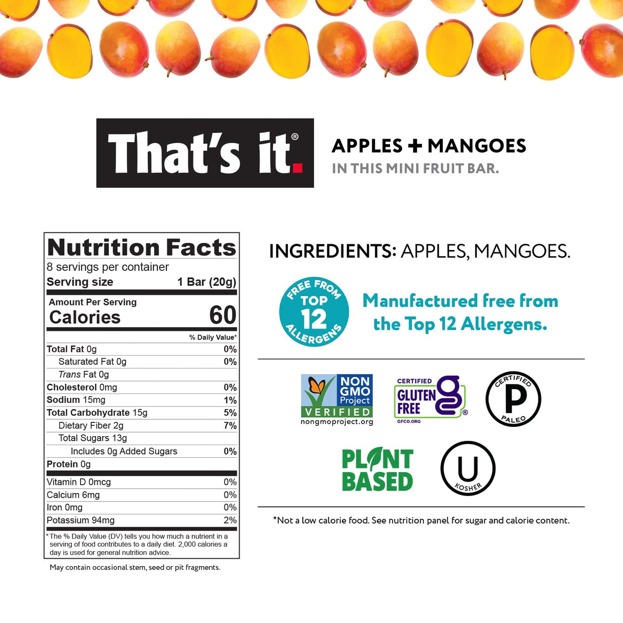 That's It Apple & Mango Fruit Bars, 1.2 oz, Pack of 12