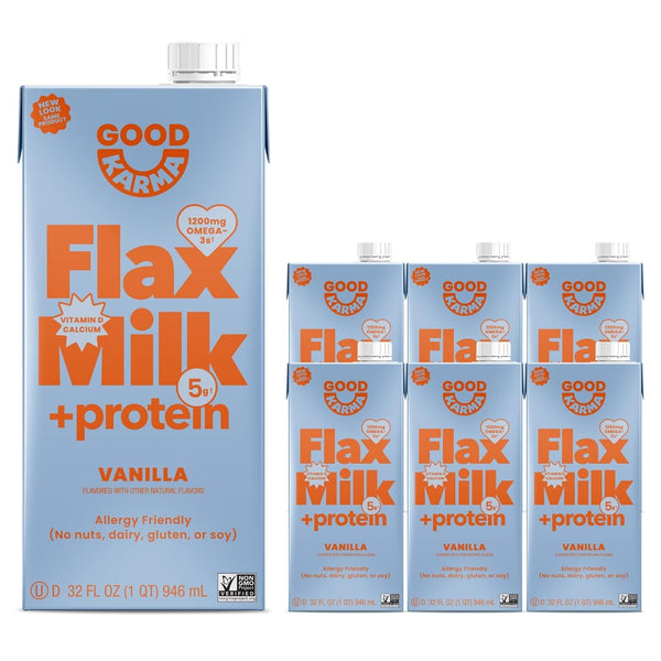 Good Karma Flax Milk Protein Vanilla Lightly Sweetened 6-Pack, 32 fl. oz.