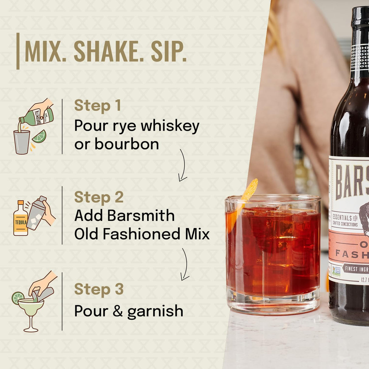 Barsmith Classic Old Fashioned Cocktail Mix, Premium Craft Cocktail, Case of 6 (12.7 fl oz)