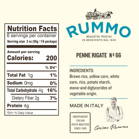Rummo Gluten-Free Penne Rigate Pasta, 12 oz (Case of 12)
