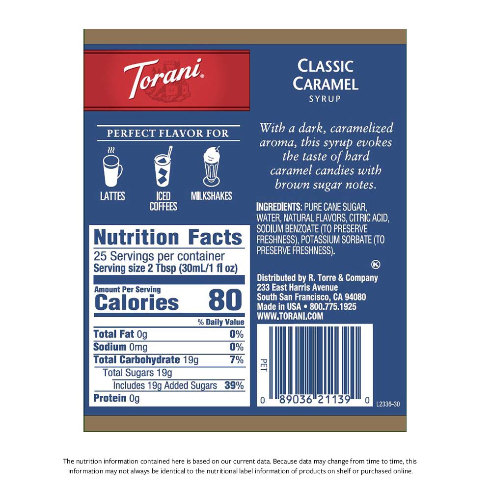 Torani Caramel Coffee Flavoring Syrup, Case of 4 (12.7 fl oz Bottles)