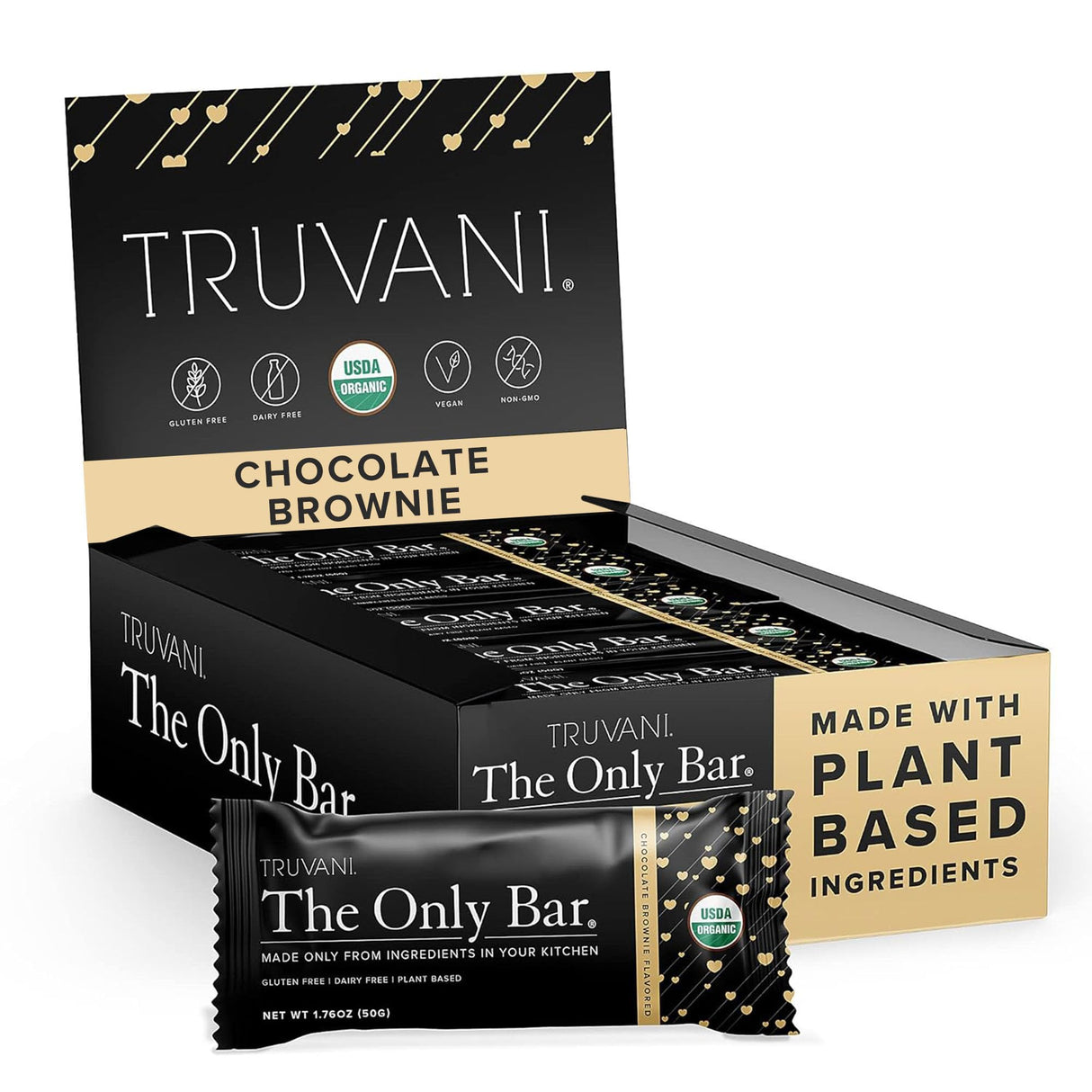 Truvani - Organic Chocolate Brownie Bar, 1.76 oz (Pack of 12) - Gluten Free Snack