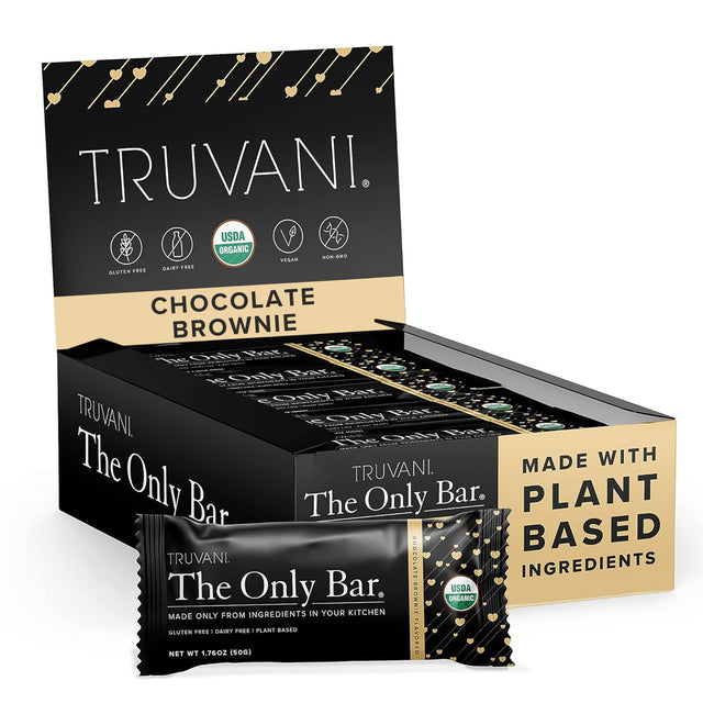 Truvani - Organic Chocolate Brownie Bar, 1.76 oz (Pack of 12) - Gluten Free Snack