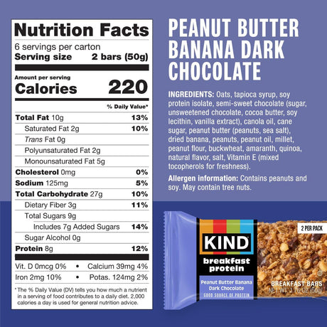 Peanut Butter Banana Dark Chocolate Protein Bars, 1.76 Oz. (Pack of 5 Boxes, 6 Bars Each) by Kind