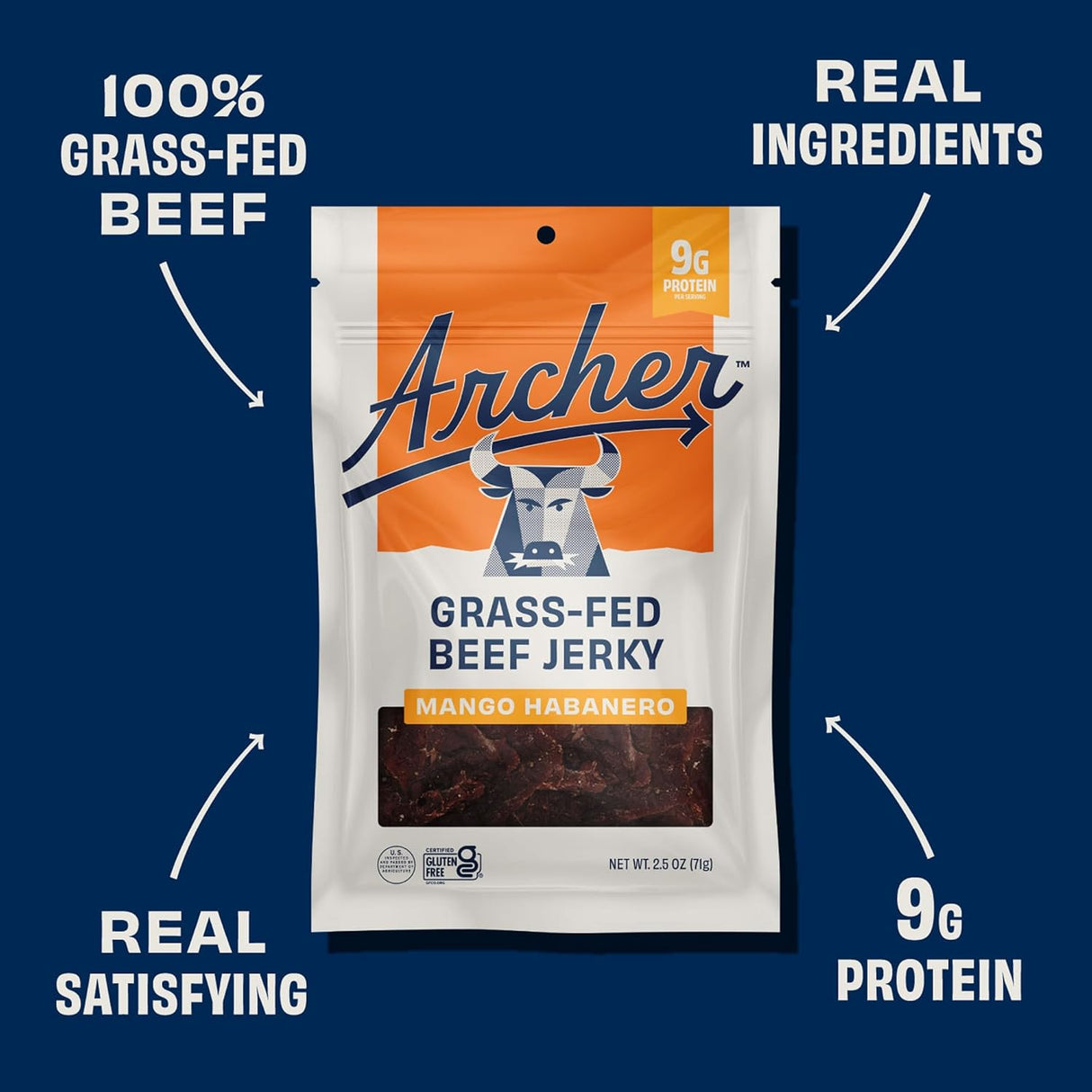 Country Archer Beef Jerky, Mango Habanero, Gluten-Free, Paleo, Case of 12 (2.5 oz)