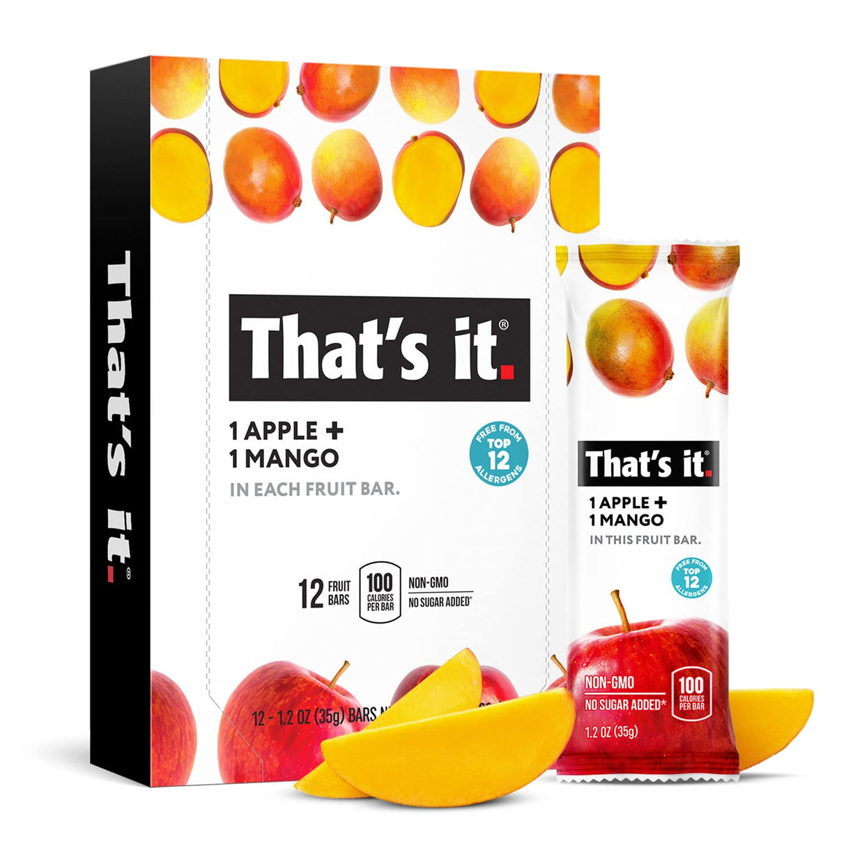 That's It Apple & Mango Fruit Bars, 1.2 oz, Pack of 12