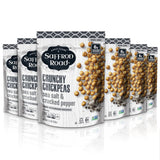 Saffron Road Crunchy Chickpeas packaging with chickpeas visible on a white background