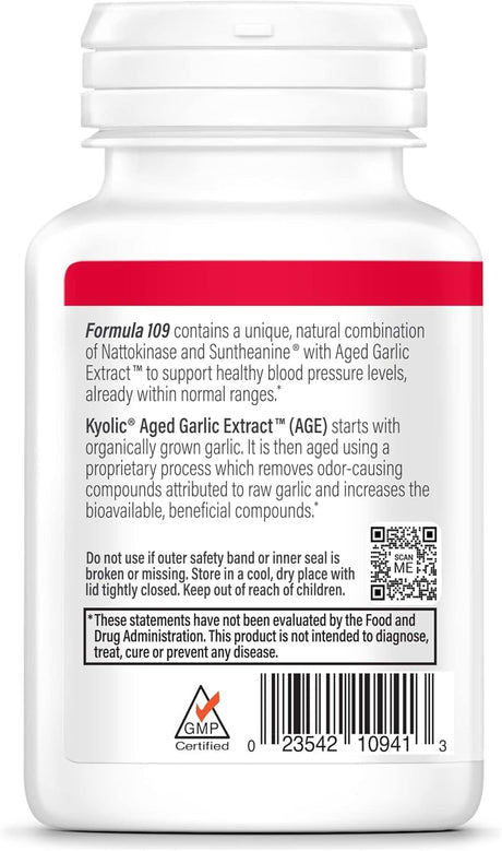 Kyolic Aged Garlic Extract, Blood Pressure Health Formula 109, 80 Capsules