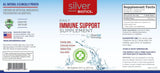 Silver Biotics daily immune support supplement label with branding and product details.