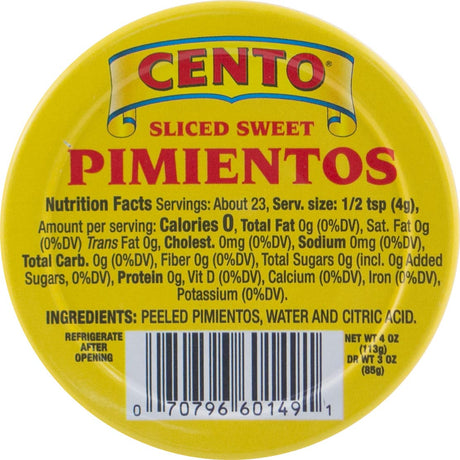 Cento Premium Quality Sweet Pimientos, 4 Oz, Pack of 12
