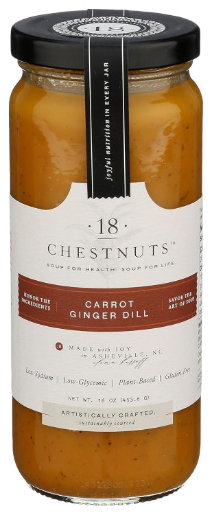 18 Chestnuts - Carrot Ginger Dill Soup, 16 fl oz (Pack of 6) - Gluten-Free Soup Case