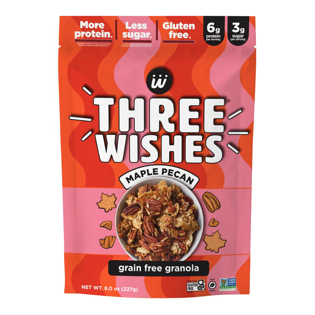 Three Wishes Granola - Grain Free Maple Pecan, 8 oz (Pack of 8) - Healthy Breakfast Cereal