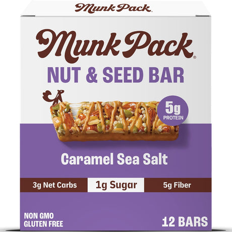 Munk Pack Keto Bar, Nut & Seed Caramel Sea Salt, Case of 12 (1.23 oz each)