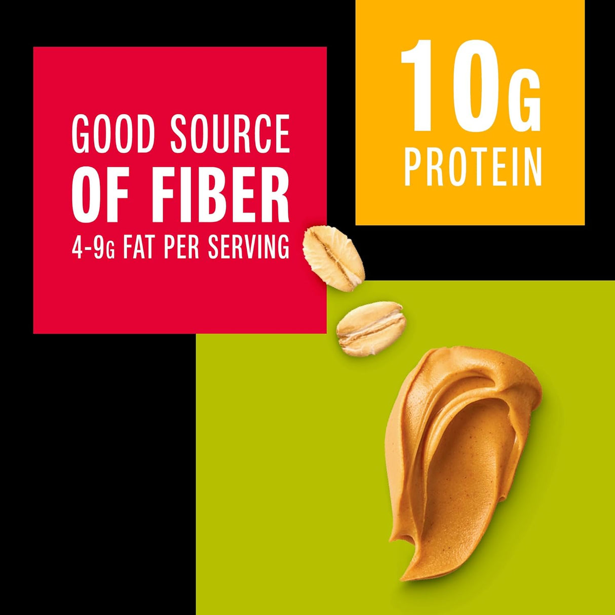 Nut butter with fiber and protein information on a colorful background