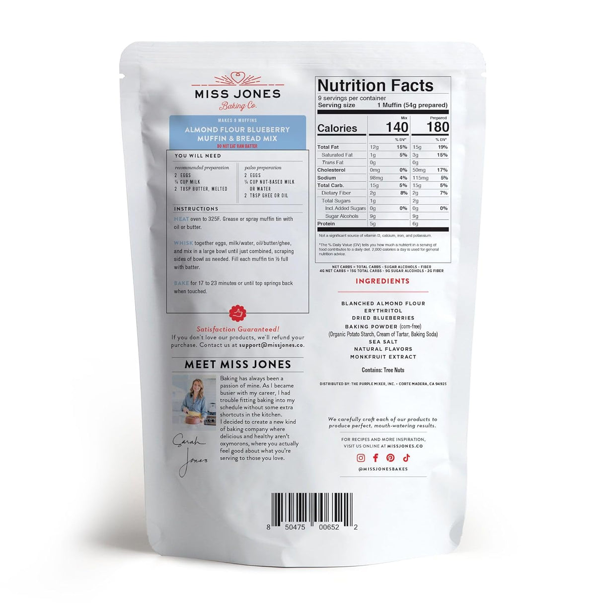 Miss Jones Baking Co Blueberry Keto Gluten Free Muffin Mix (Pack of 6 - 10.57 Oz)