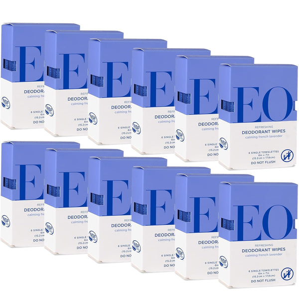 EO Lavender Deodorant Wipes, 6-Count, Case of 12