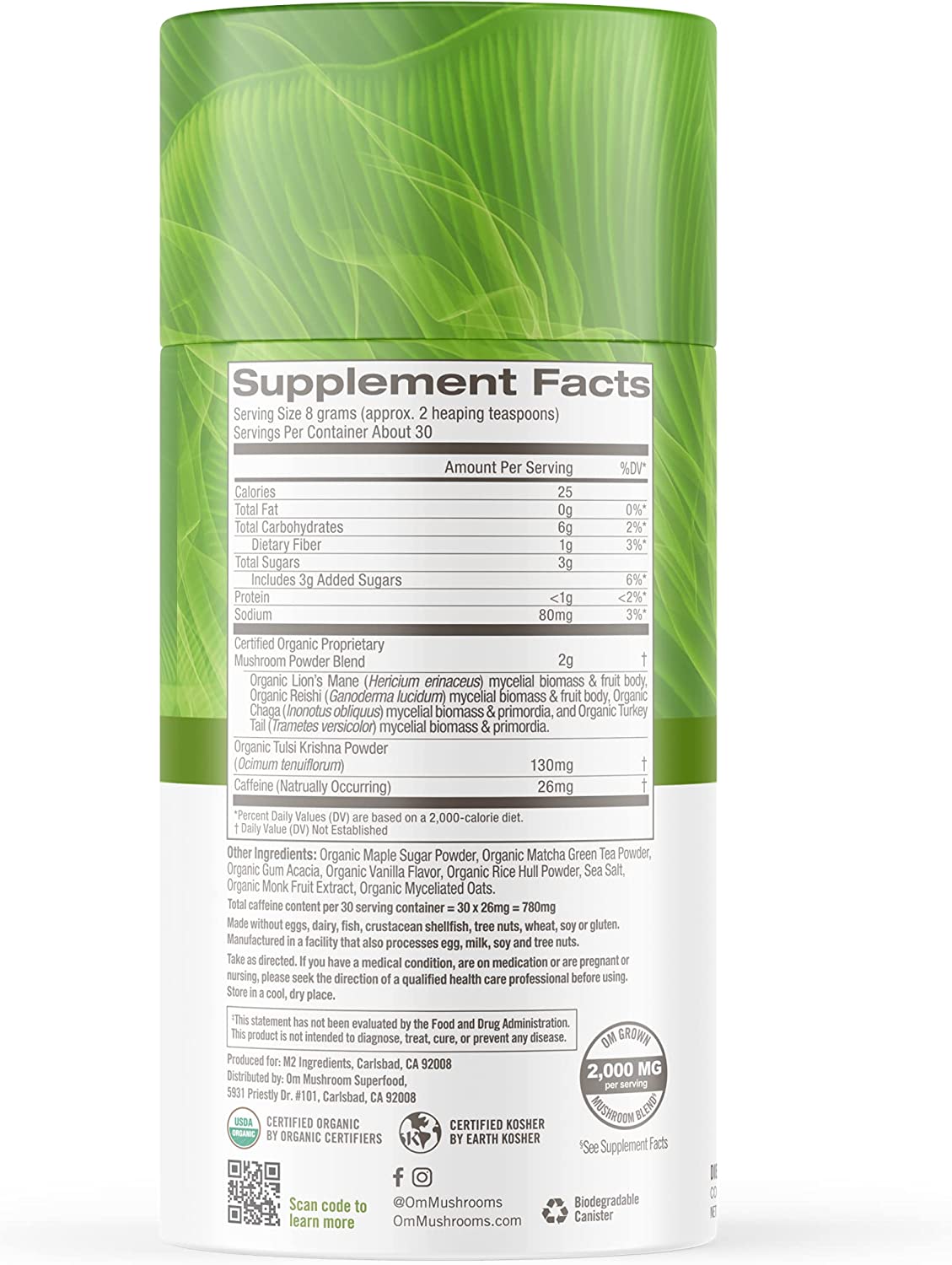 Om Mushroom Superfood Matcha Latte Blend: Immune Support, Energy Boosting Mushroom Powder - 8.47 oz - Cozy Farm 