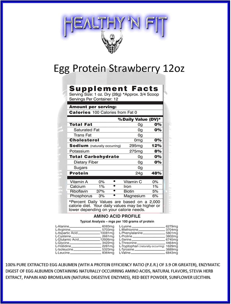 Healthy 'n Fit 100 Percent Egg Protein - Strawberry Passion - 12 Oz - Cozy Farm 