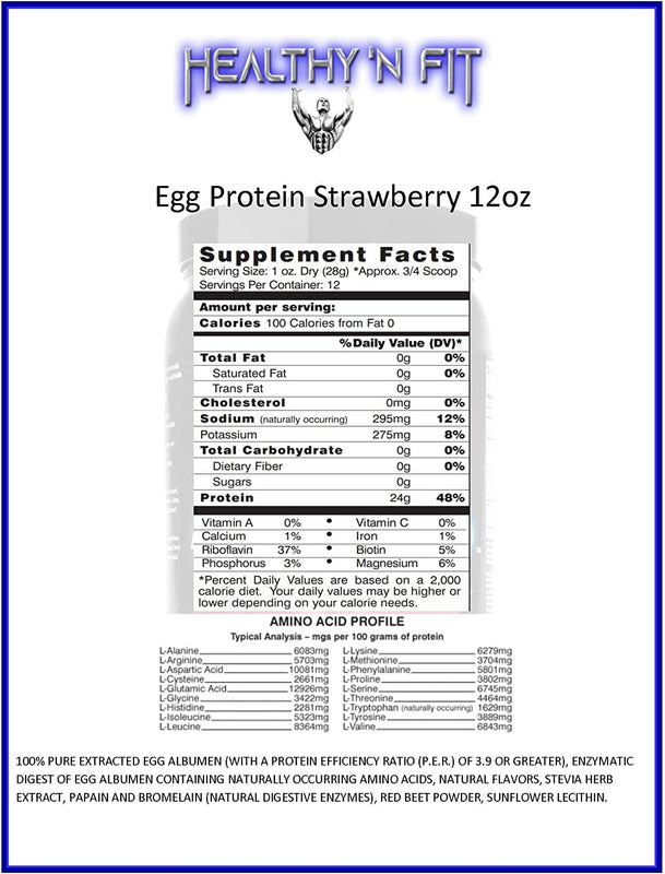 Healthy 'n Fit Egg Protein 100% - Strawberry Passion - 12 Oz - Cozy Farm 