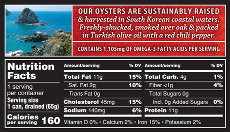 Crown Prince Smoked Oysters with Red Chili Pepper - 3 Oz. (Pack of 18)