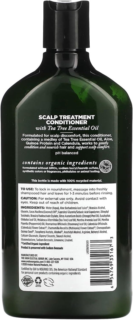 Back label of a scalp treatment conditioner bottle with text and branding.