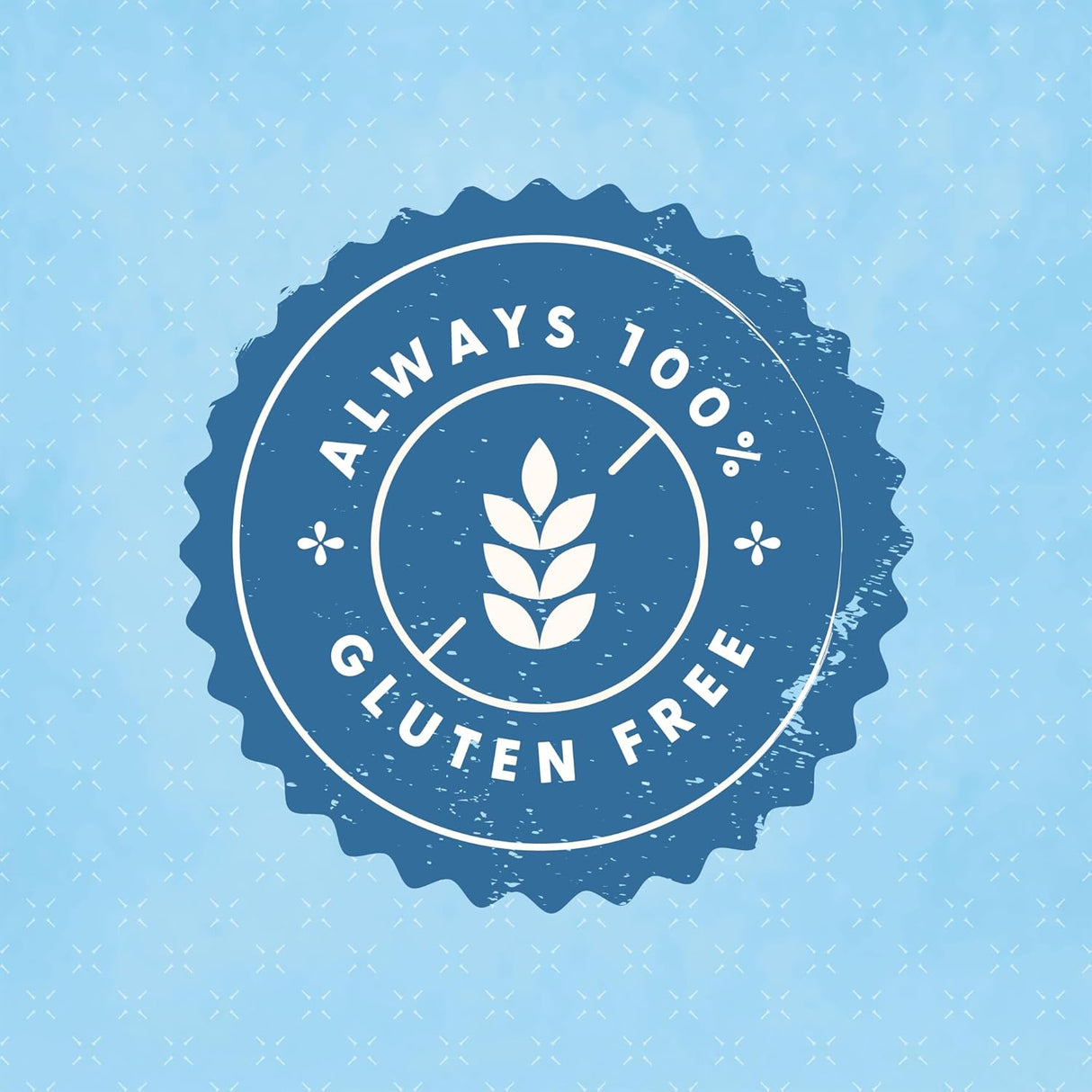Blue and white 'Always 100% Gluten Free' logo on a light blue background