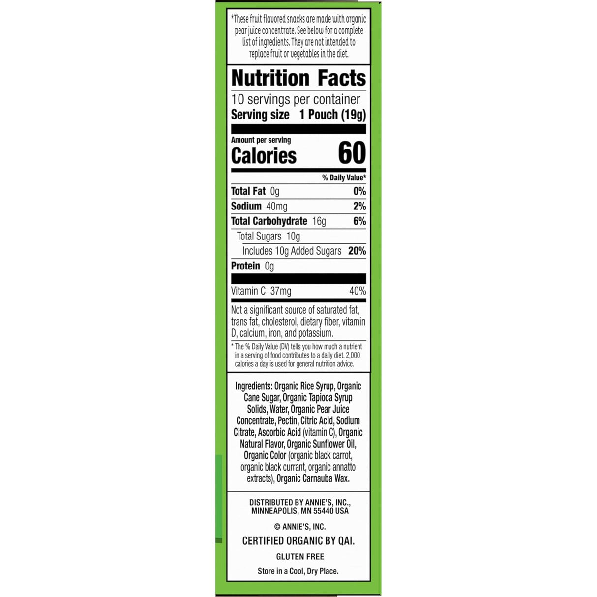Nutrition facts label on a white background