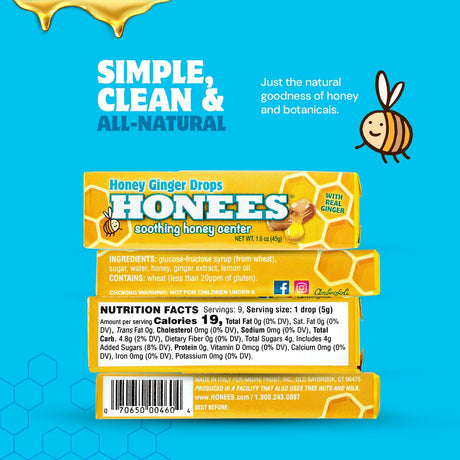 Honees Honey Ginger Throat Drops, 1.6 oz, Case of 12 - 3 