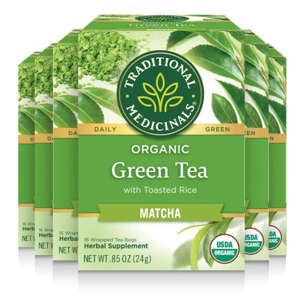 Traditional Medicinals Matcha Infused Green Tea with Jasmine Rice, Case of 6, 16 Bags Each, Organic & Sustainably Sourced