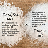 Comparison between Dead Sea salt and Epsom salt on a wooden surface.