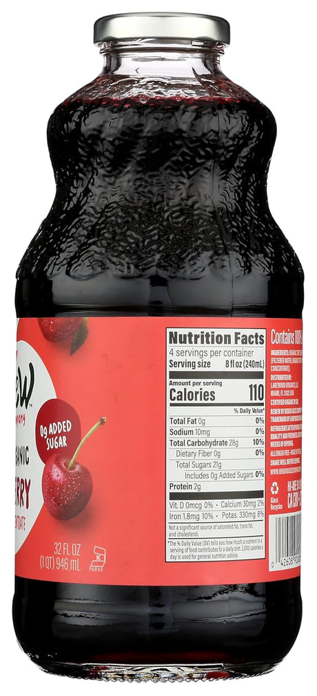 Renew Juice Company Organic Tart Cherry Juice, 32 Fl Oz Bottles, Pack of 6