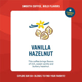 Vanilla hazelnut coffee package with brand logo on a red background