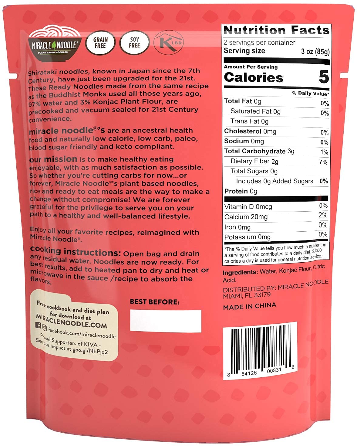 Miracle Noodle Fettuccine Noodles, Case of 6, 7 oz