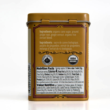 Back label of a gingerbread spice mix container with ingredients and nutrition facts.