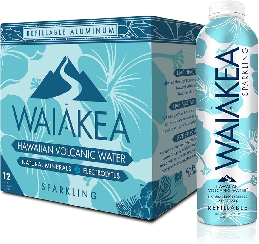 Waiakea - Hawaiian Volcanic Sparkling Water, 22.6 fl oz (Case of 12) - Natural Electrolytes
