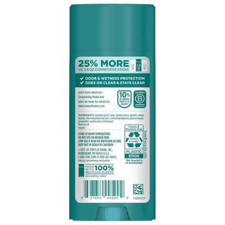 Tom's of Maine Unscented Deodorant Stick, 3.25 oz (Case of 6)