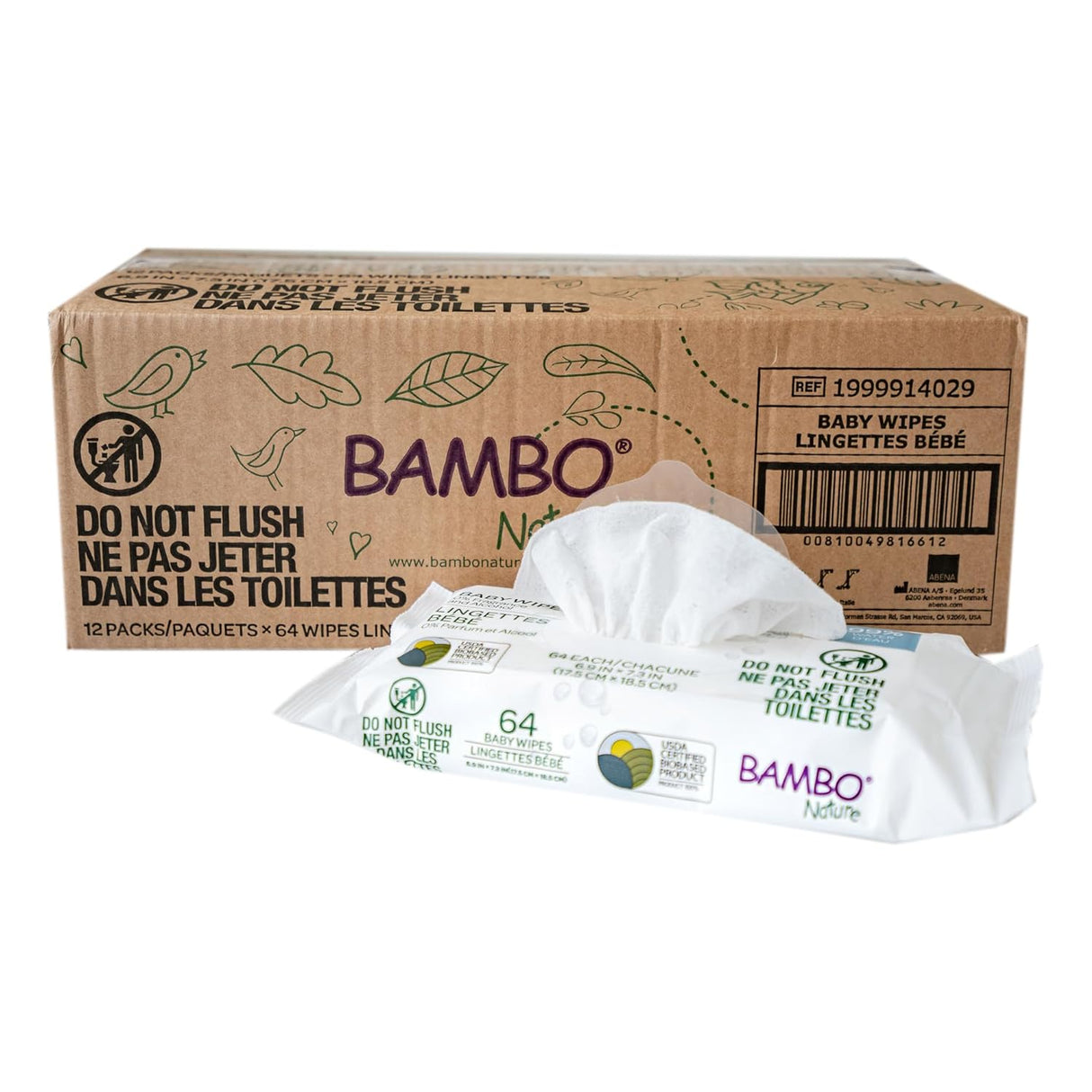 Bambo Nature Organic Baby Wipes: 99% Water (Pack of 12, 64 ct. Each) - Cozy Farm 