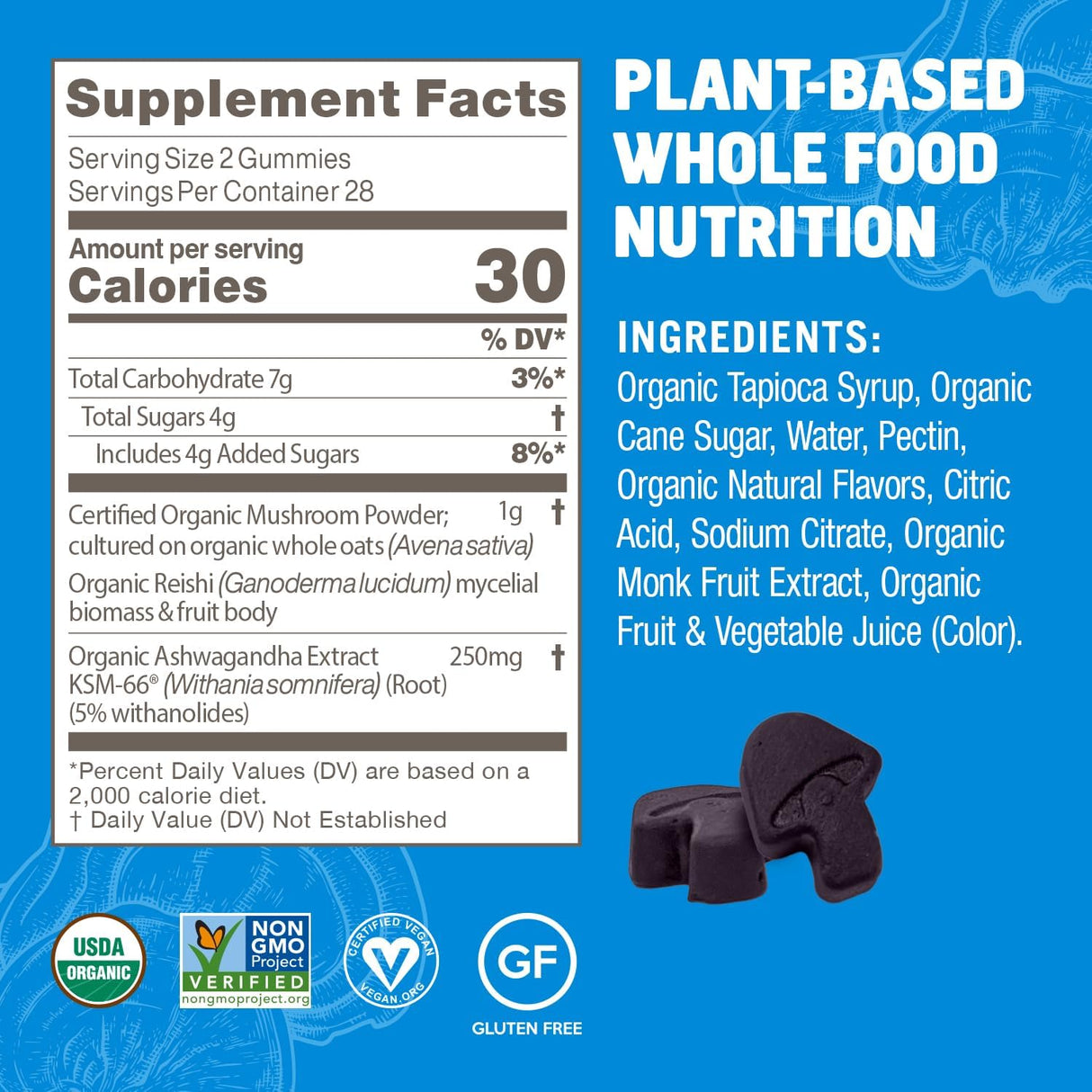 Om Organic Relax Mushroom Gummies, Blueberry, 56 Count
