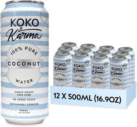 Koko & Karma - 100% Pure Coconut Water, 16.9 fl oz (Pack of 12) - Hydrating Electrolyte Drink