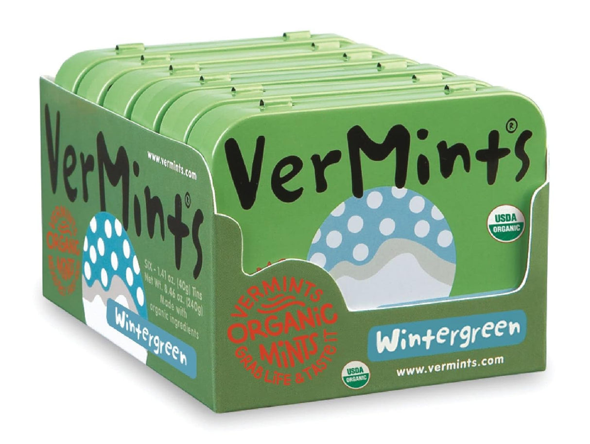 Vermints All-Natural Wintermint Breath Mints, Gluten-Free, Case of 6 (1.41 oz)