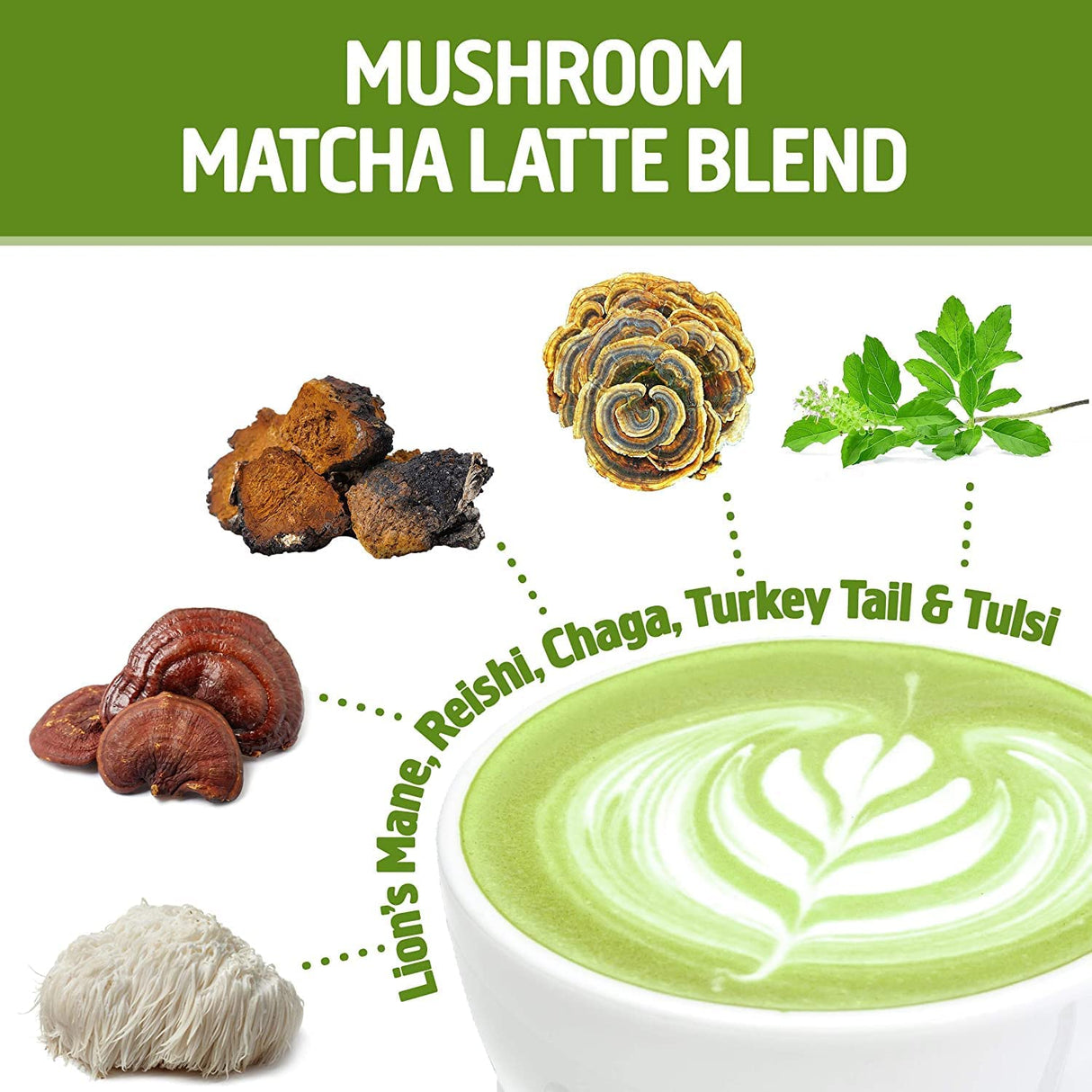 Om Mushroom Superfood Matcha Latte Blend: Immune Support, Energy Boosting Mushroom Powder - 8.47 oz - Cozy Farm 
